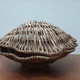 Vintage rattan shell box basket from the 1980s