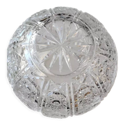 Vase shaped ball in carved Bohemian crystal. Star motifs, diamond braces, hardwoods. Diam 16 cm