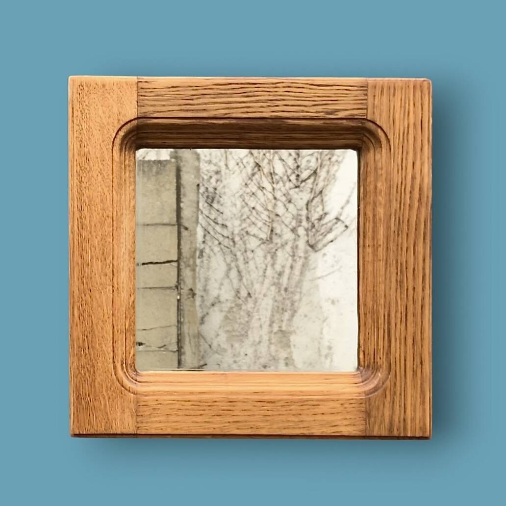 Antique square wall mirror in solid wood