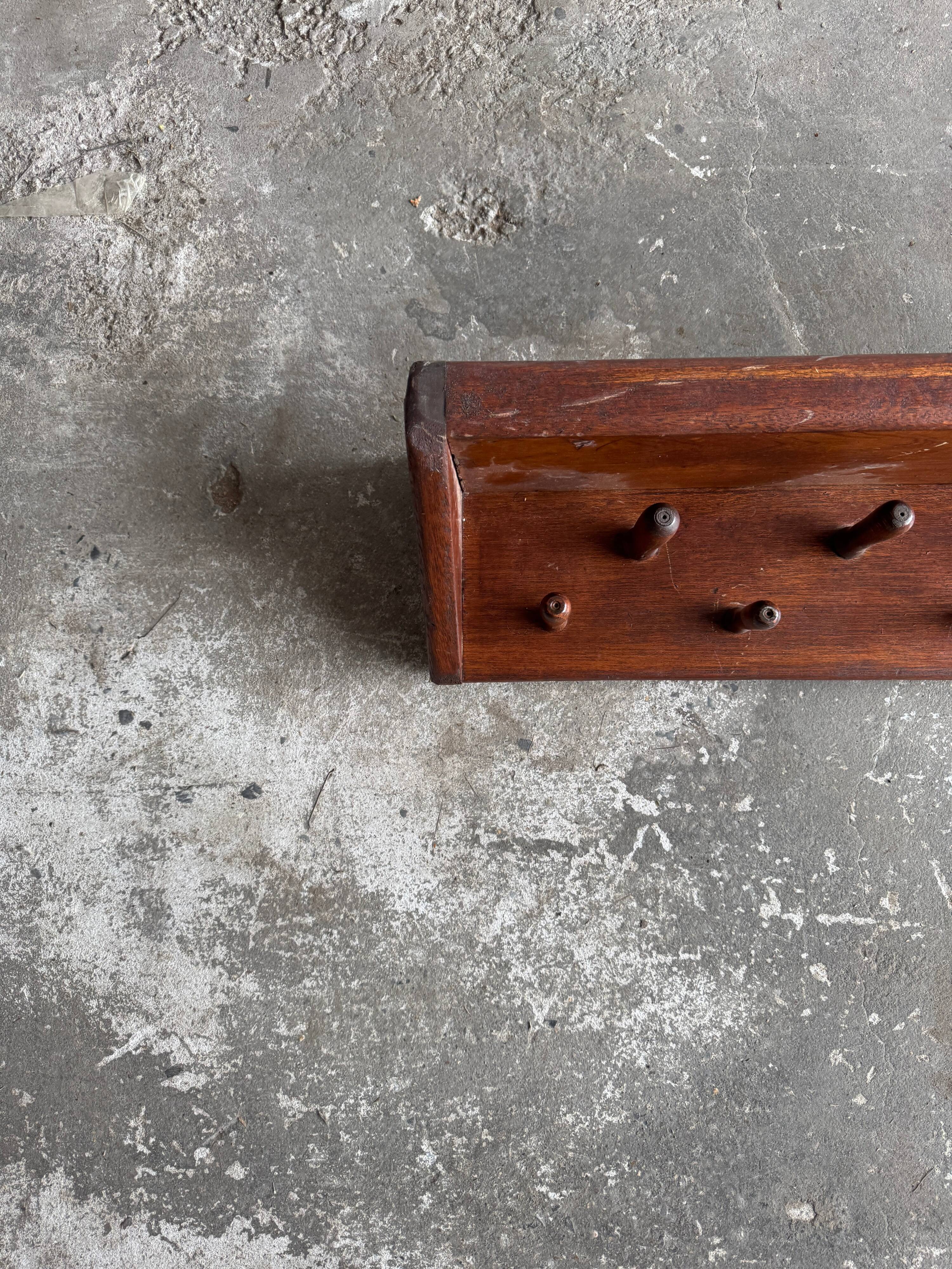 Extra-Long Solid Wood Wall Coat Rack, Walnut Brown, 20 Pegs — Mid-Century Vintage