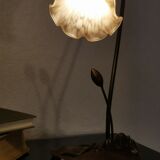 Water lily lamp in brass and glass paste, art nouveau style.