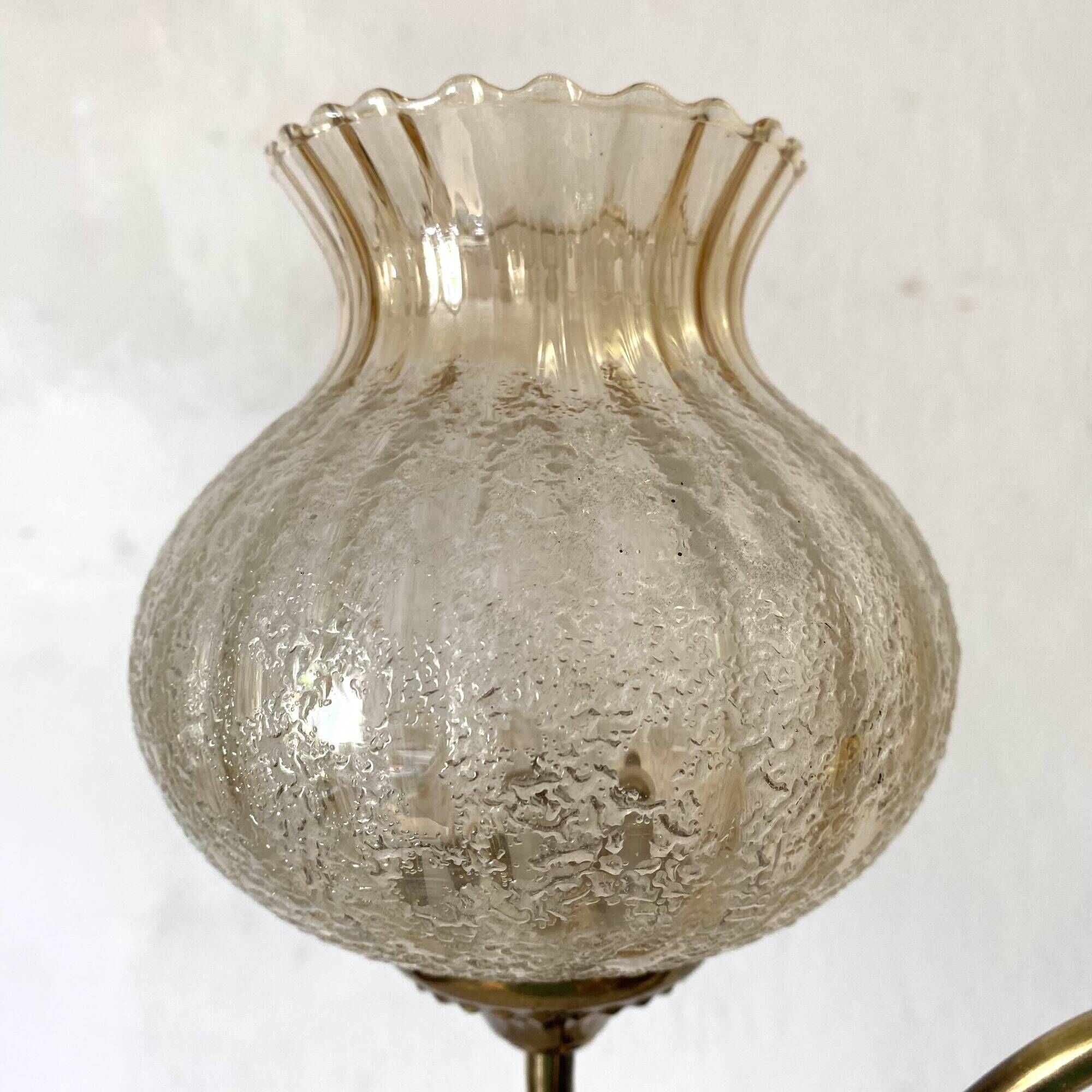 Pair of retro wall lights in glass and gold metal
