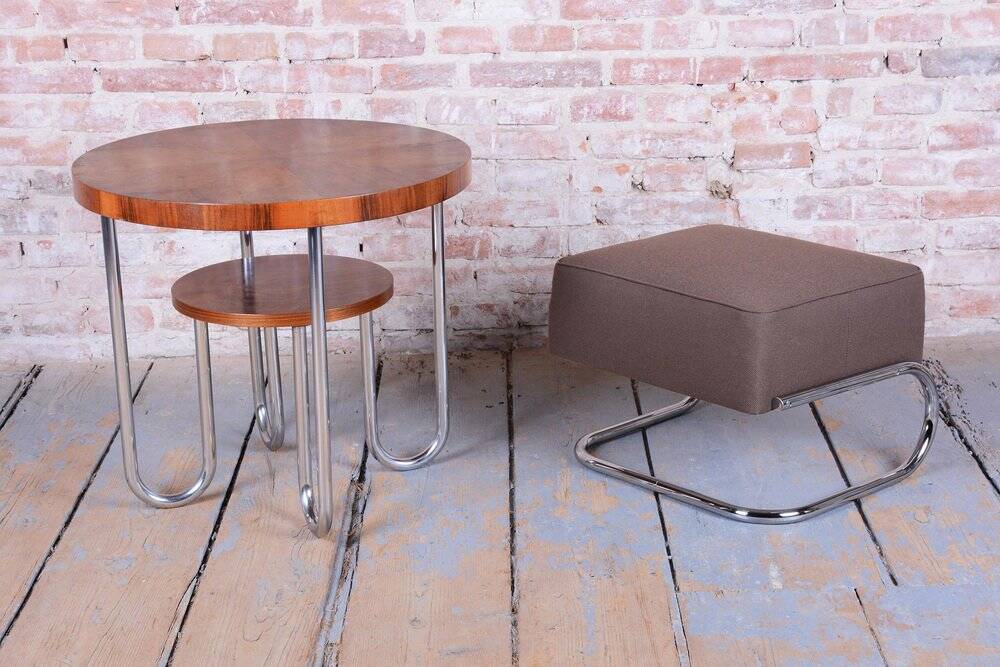 Bauhaus Stool in Chrome and Steel by Robert Slezák, Czech, 1930s