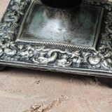 Pair of square candlesticks in patinated bronze