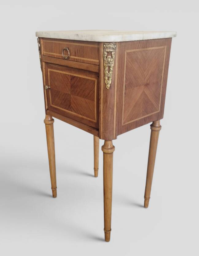 Louis XVI style side table - Marquetry wood and gilded bronze