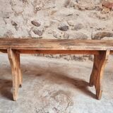 Antique pine bench – France, 1920s – Rustic wooden seat with bell