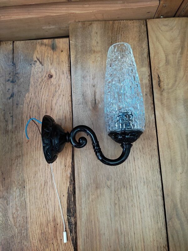 Wall lamp alloy black tulip molded glass Old deco
