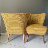 Pair of cocktail armchairs in light brown fabric