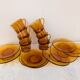 8 Duralex amber glass cups and saucers – France, 1970s