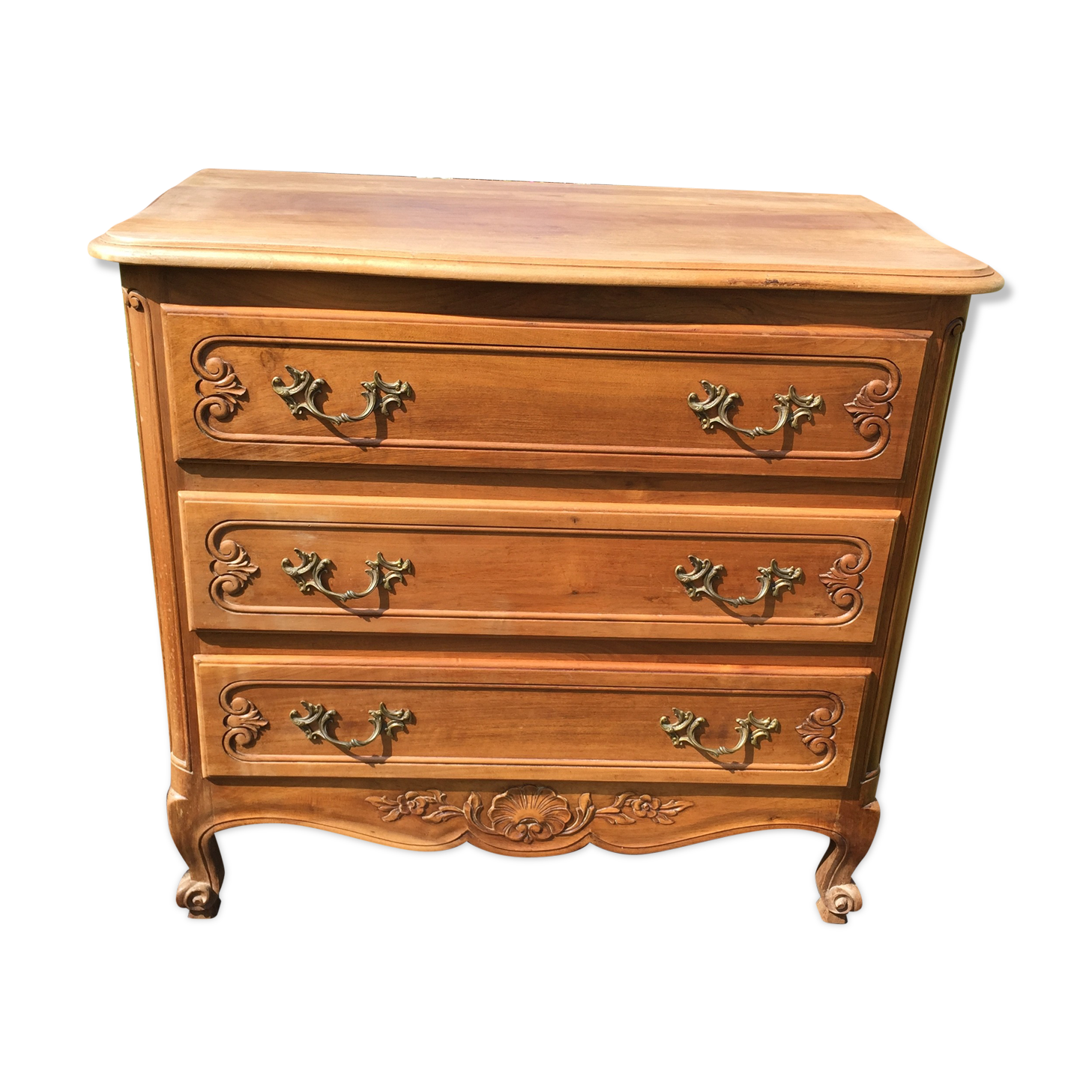 Vintage neo-Louis XV chest of drawers in solid walnut with 3 drawers