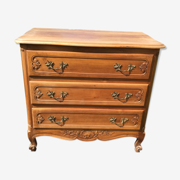 Vintage neo Louis XV chest of drawers in solid walnut with 3 drawers