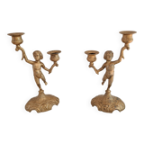 "Cherub" gilded brass candlestick