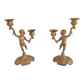 "Cherub" gilded brass candlestick