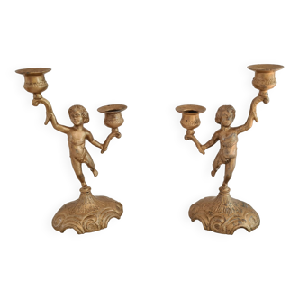 "Cherub" gilded brass candlestick