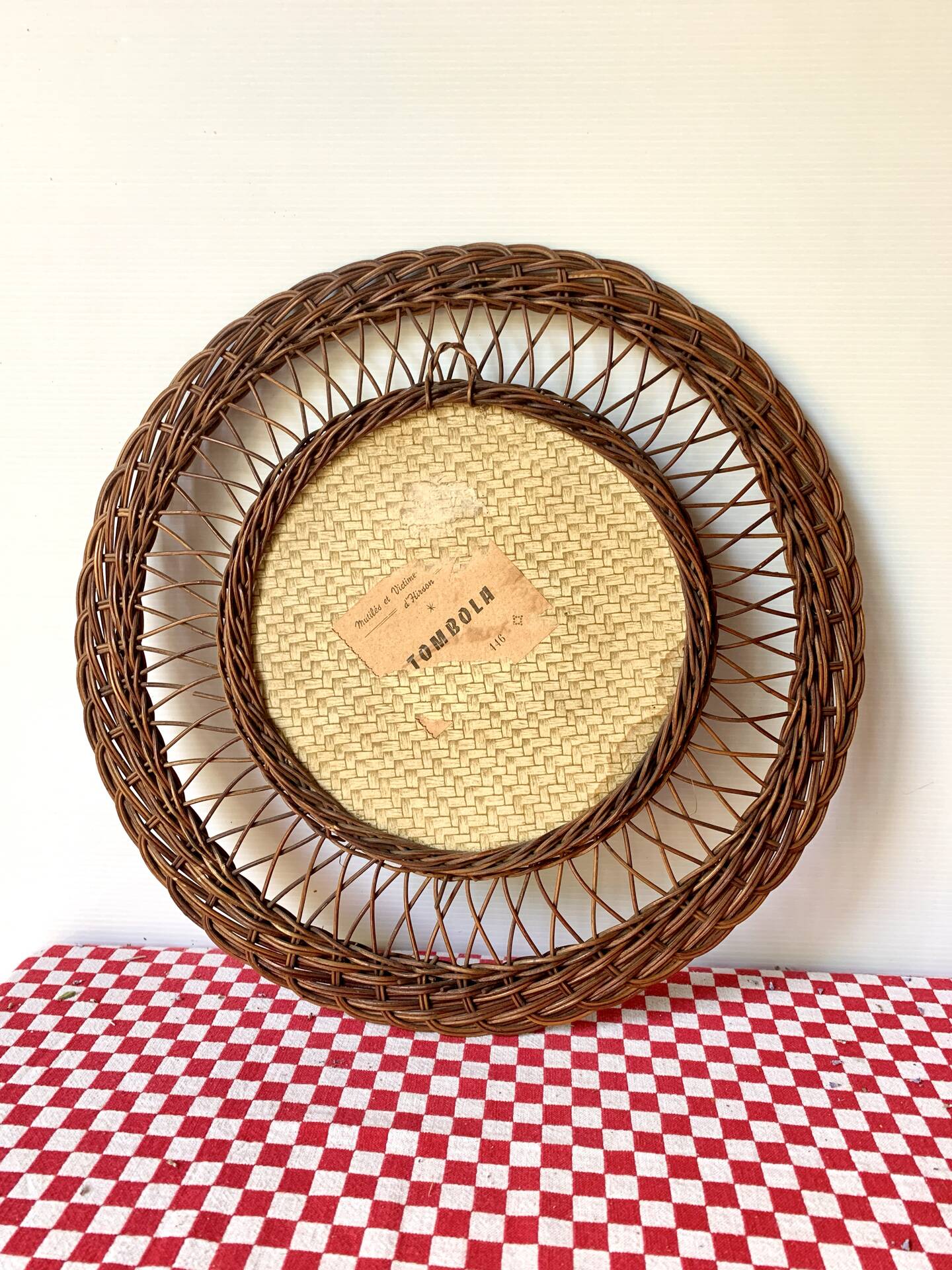 Miroir rond rotin 1950