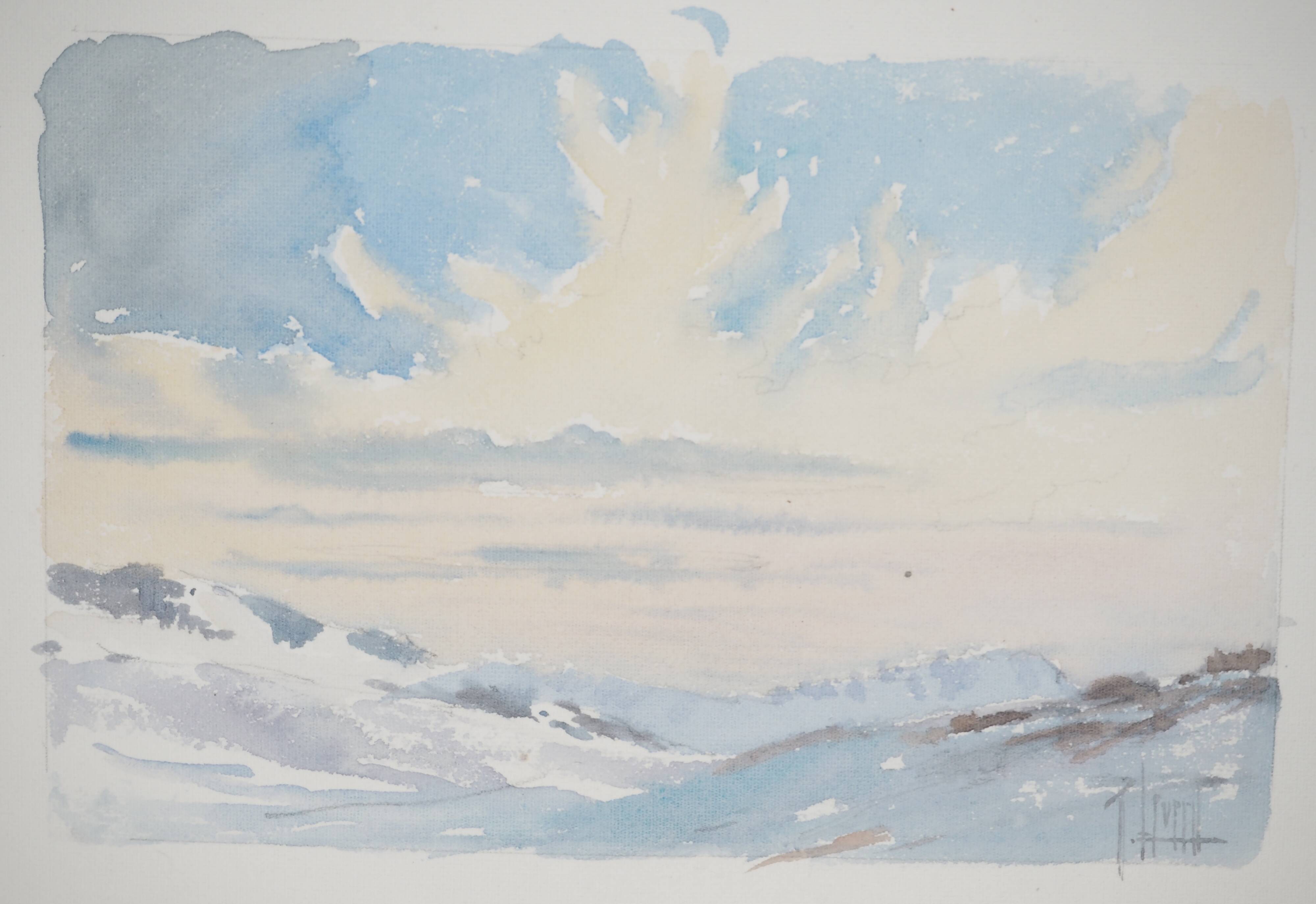 René leverd: switzerland, twilight and dawn, original signed watercolor