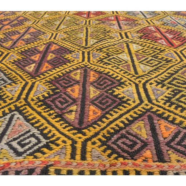 Yellow Handwoven Vintage Turkish Wool Flatweave Kilim Rug 118x200