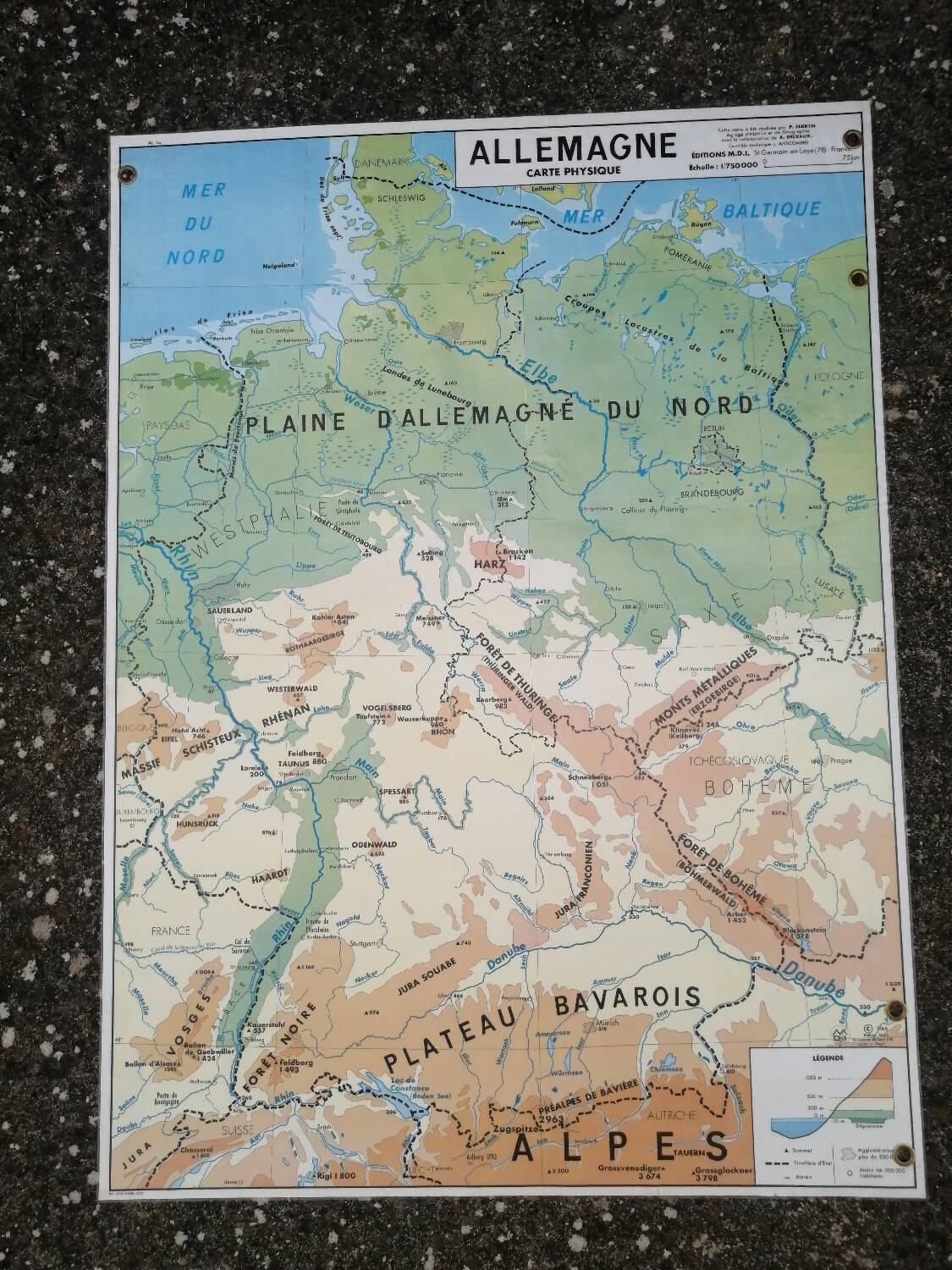 Old MDI Map of Germany Vintage Physical and Political.