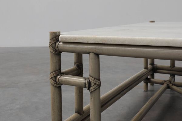 Grande table basse en osier « Attila » avec plateau en marbre par Gasparucci Ita