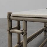 Large Wicker “Attila” Series Coffee Table with marble top by Gasparucci Ita