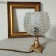 Golden metal foot lamp, twisted glass, vintage