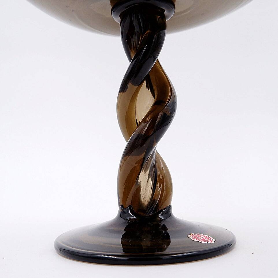 Mid-Century Twisted smoked Glass Bowl - Italy, Murano 1960s