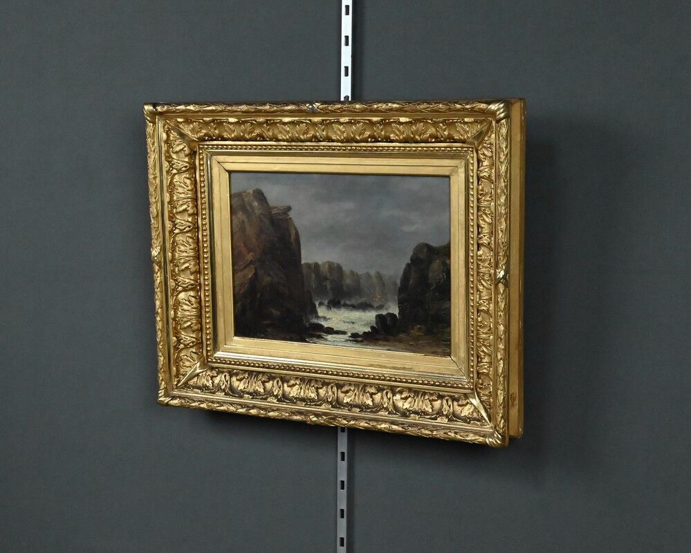 Painting "The Wild Coast of Belle-Île-en-Mer", French school of the 19th century.