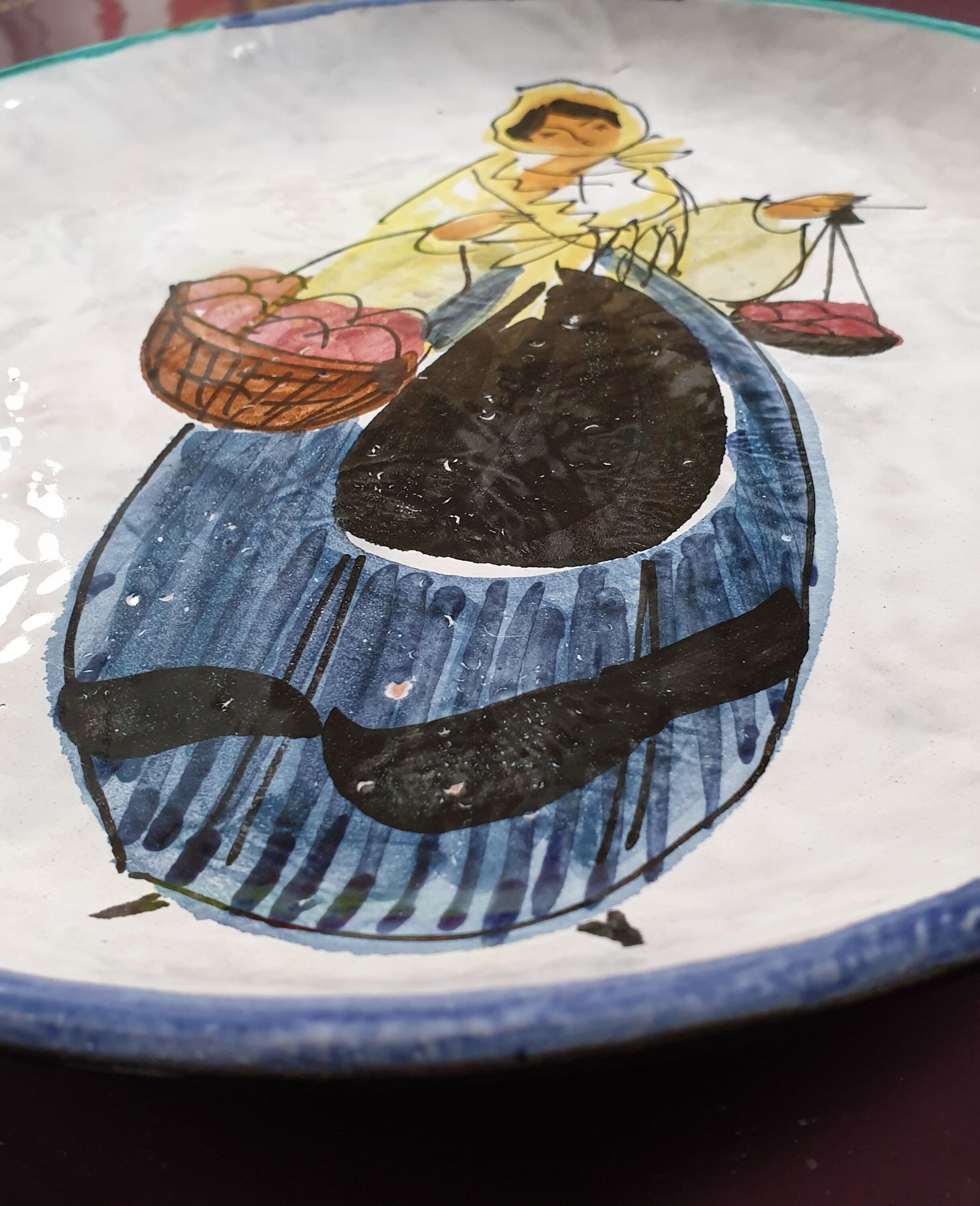 Le Brescou enamelled ceramic Vallauris plate