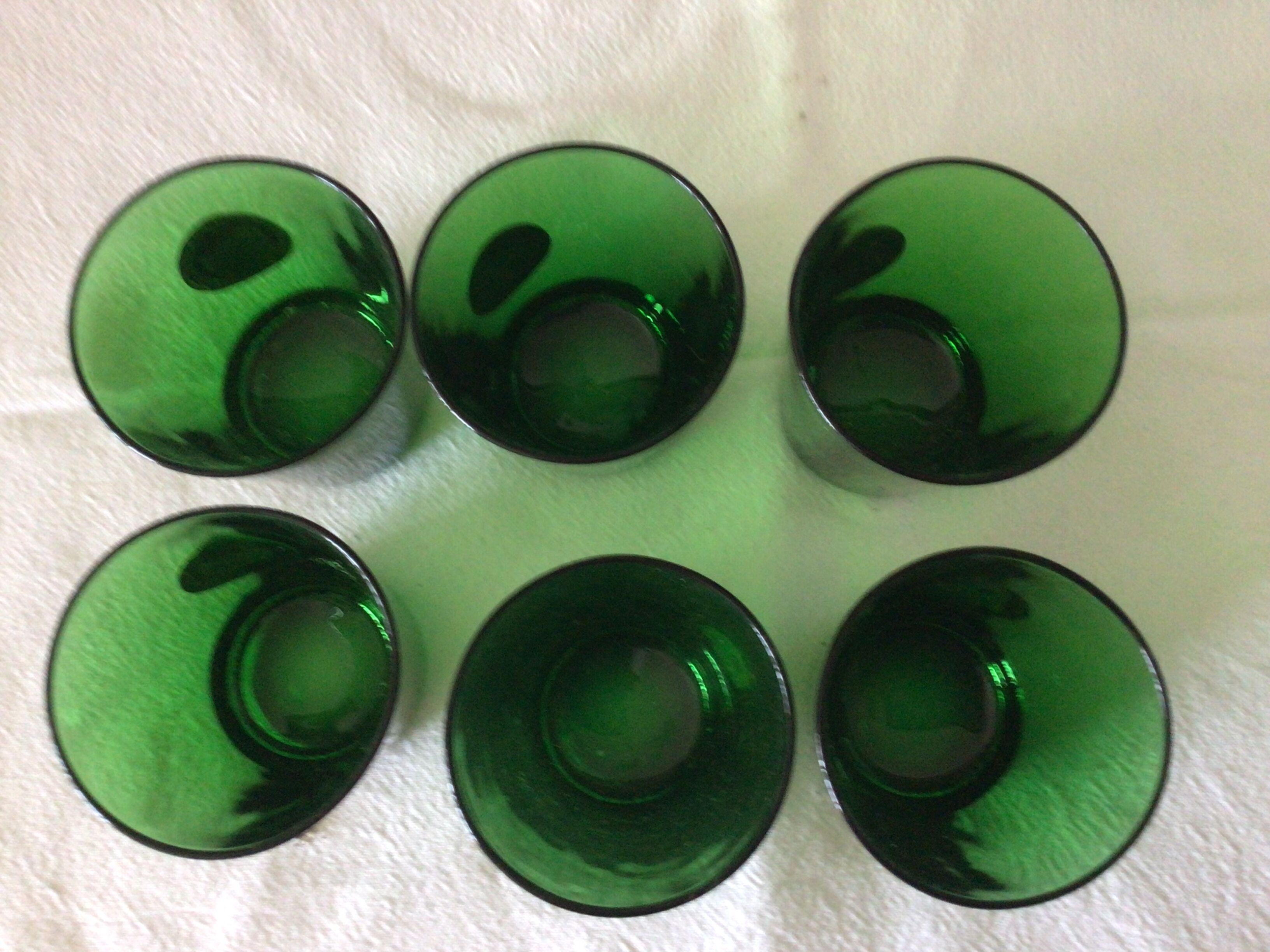 Set of six green glasses