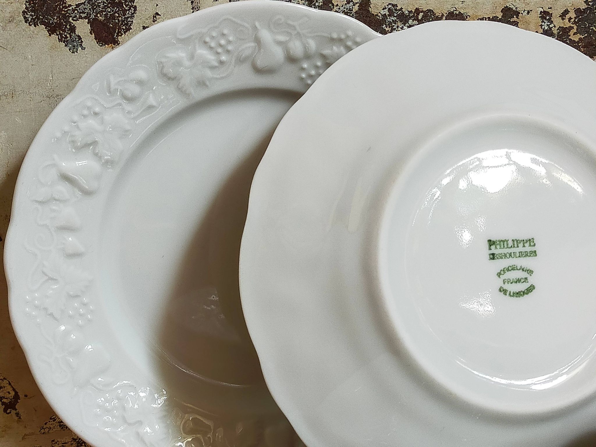 Six vintage Philippe Deshoulières Limoges California porcelain bread plates