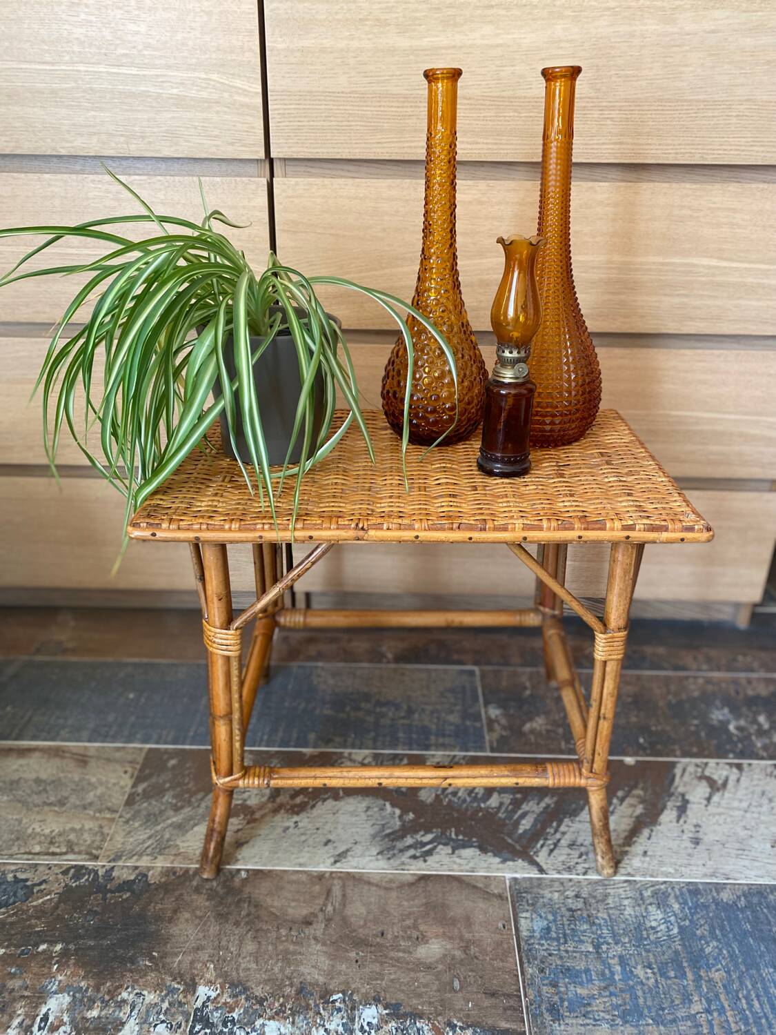 Small vintage rattan table