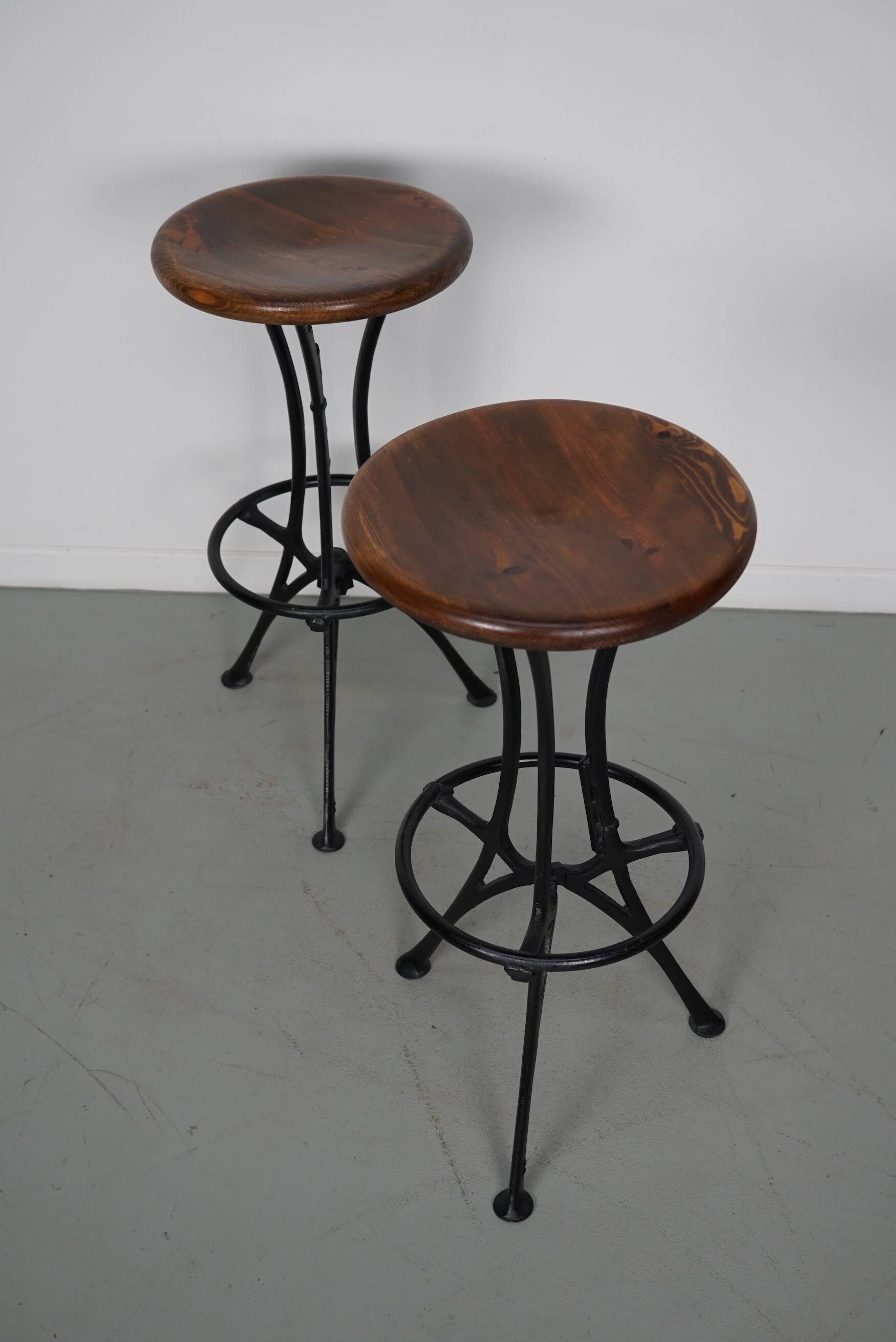 Pair of Italian Industrial Workshop Stools / Bar Stools