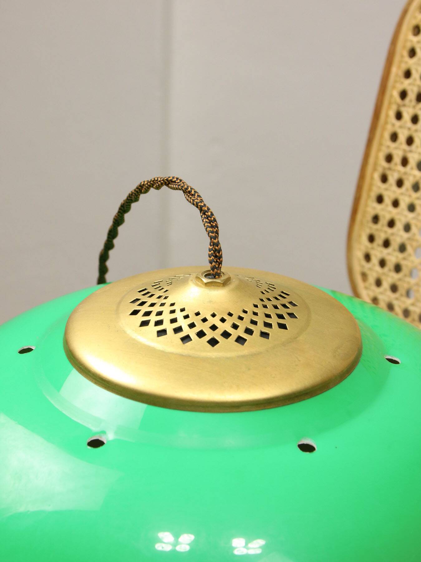 Vintage Green Italian Pool Table Lamp in Brass and Plastic