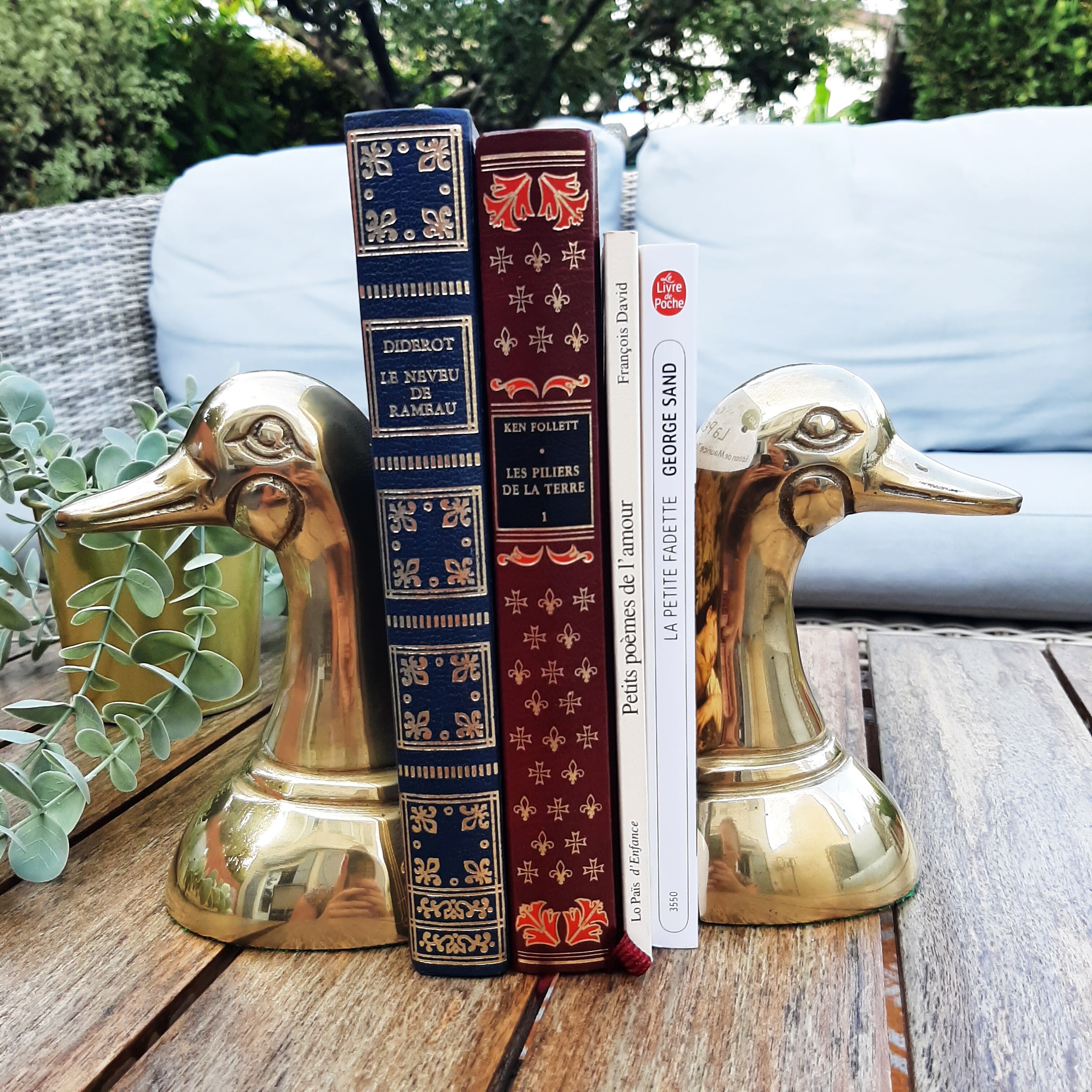 Pair of bookends vintage duck in brass