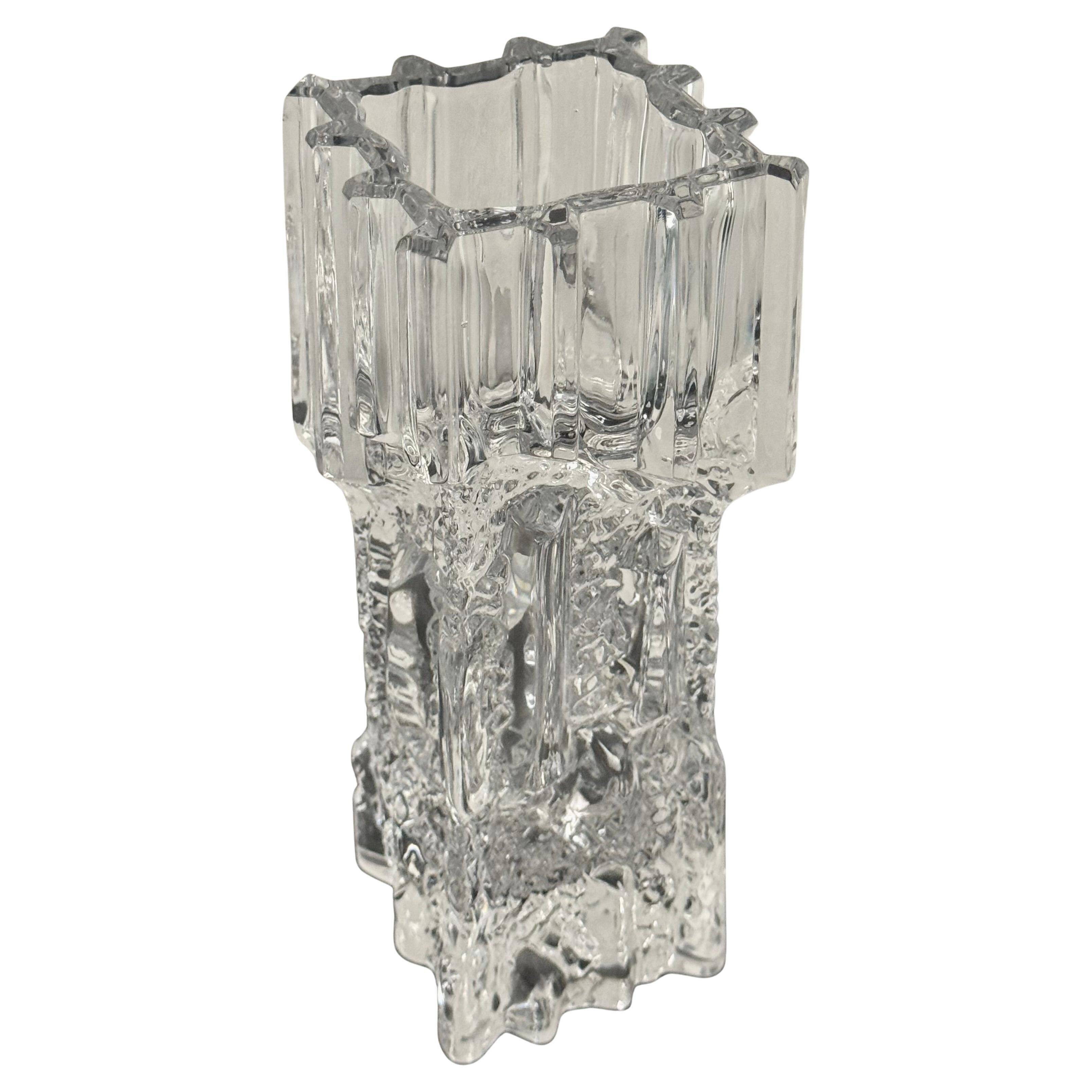 Big collectible vase with ice cube effect in glass from Limburg 1970