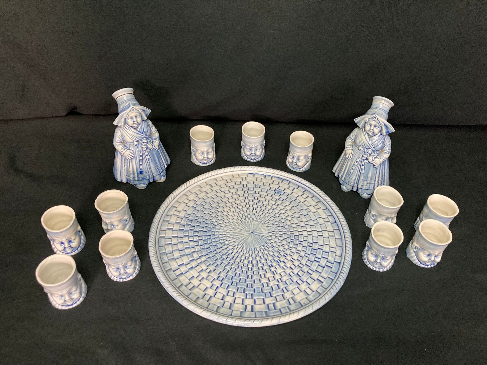 2211826 Vintage service with Breton liqueur cups and carafes ceramic XXth