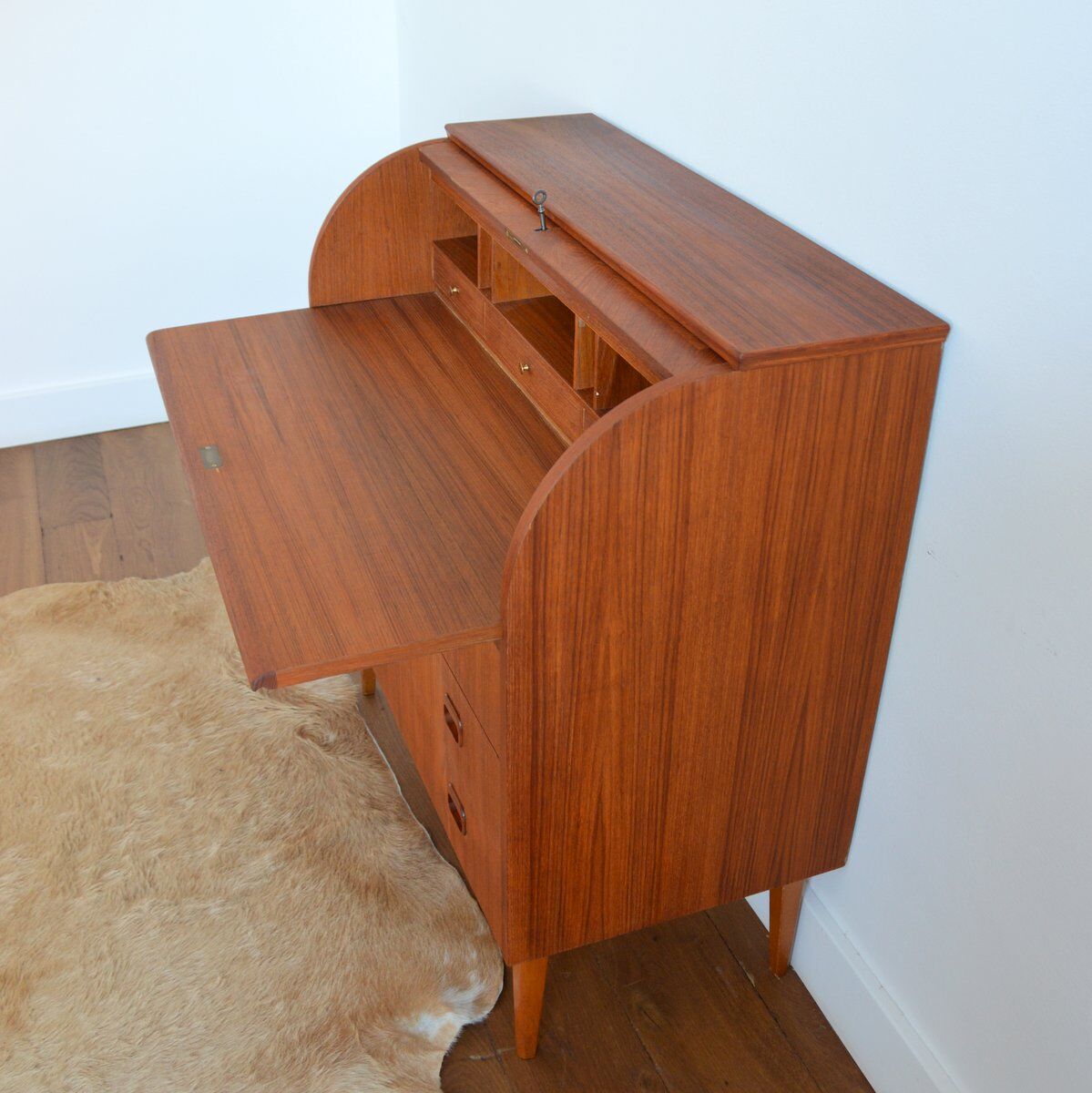 Swedish secretary sliding tray teak 1950s