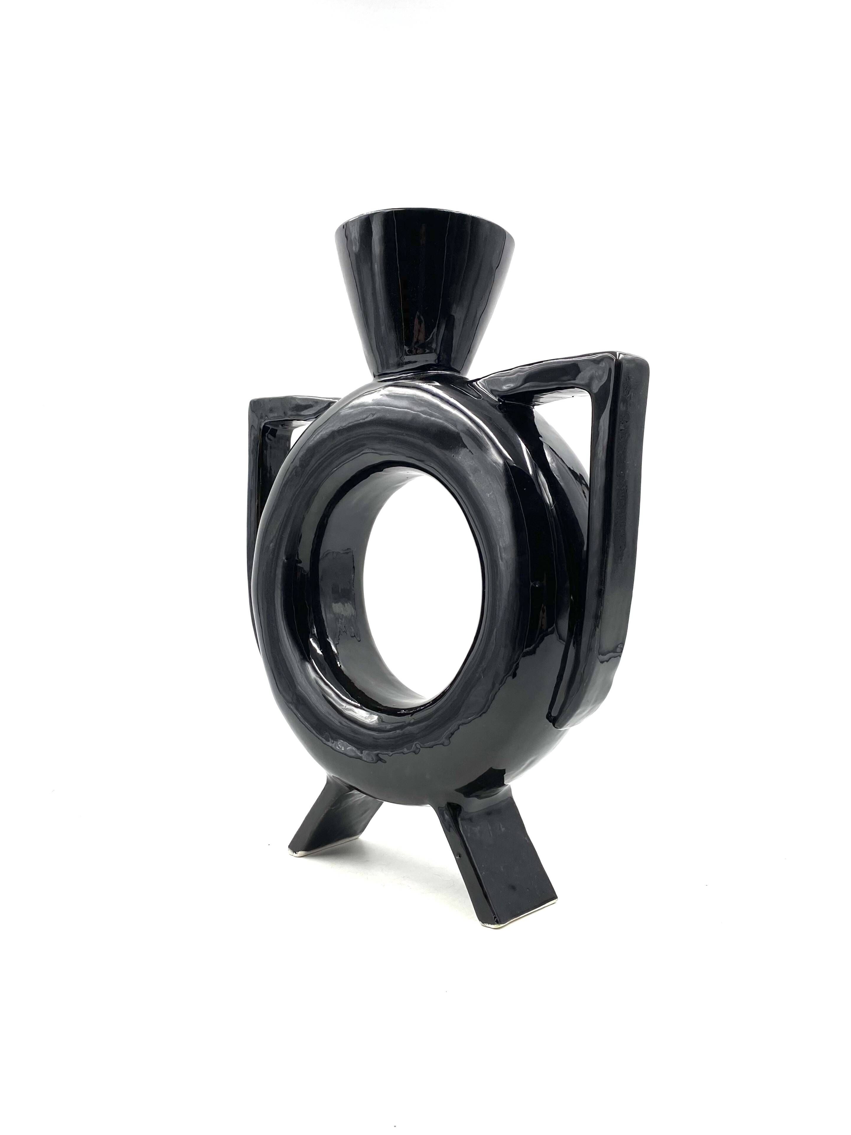 Organic modern black ceramic vase, Italy 1980s