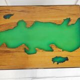 Vintage 1970 side table in green epoxy resin & solid oak 70s raw