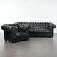 Set consisting of a chesterfield sofa and armchair made of cowhide leather