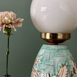 Lampe vintage en céramique et opaline blanche.