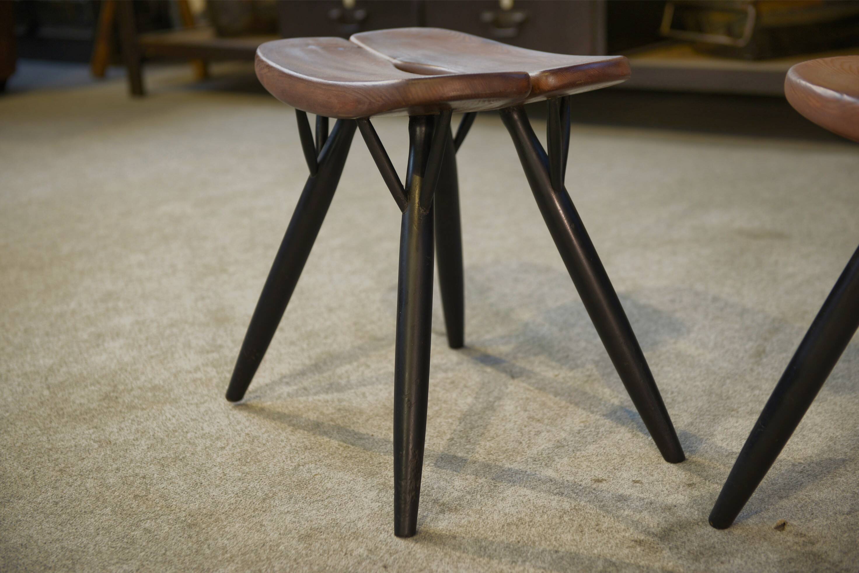 Pair of Pirkka stools by Ilmari Tapiovaara for Laukaan Puu (first edition, stamped) 1950s