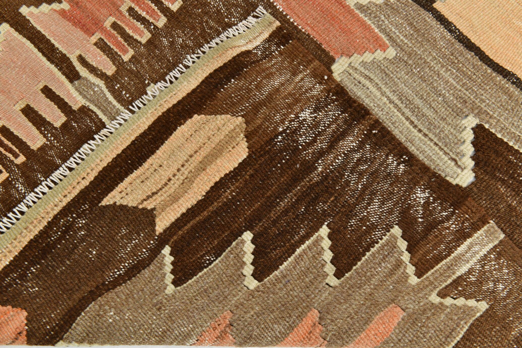 6x12 Brown & Beige Turkish Vintage Kilim Rug, 179x363Cm SK 35163