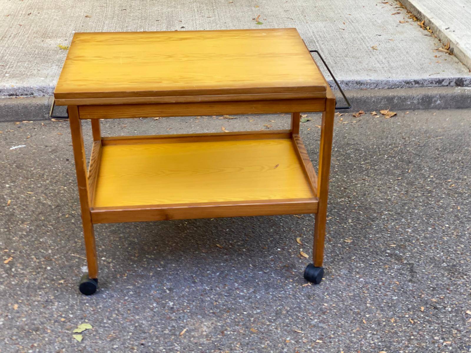 Scandinavian extendable solid wood side table folding 1980