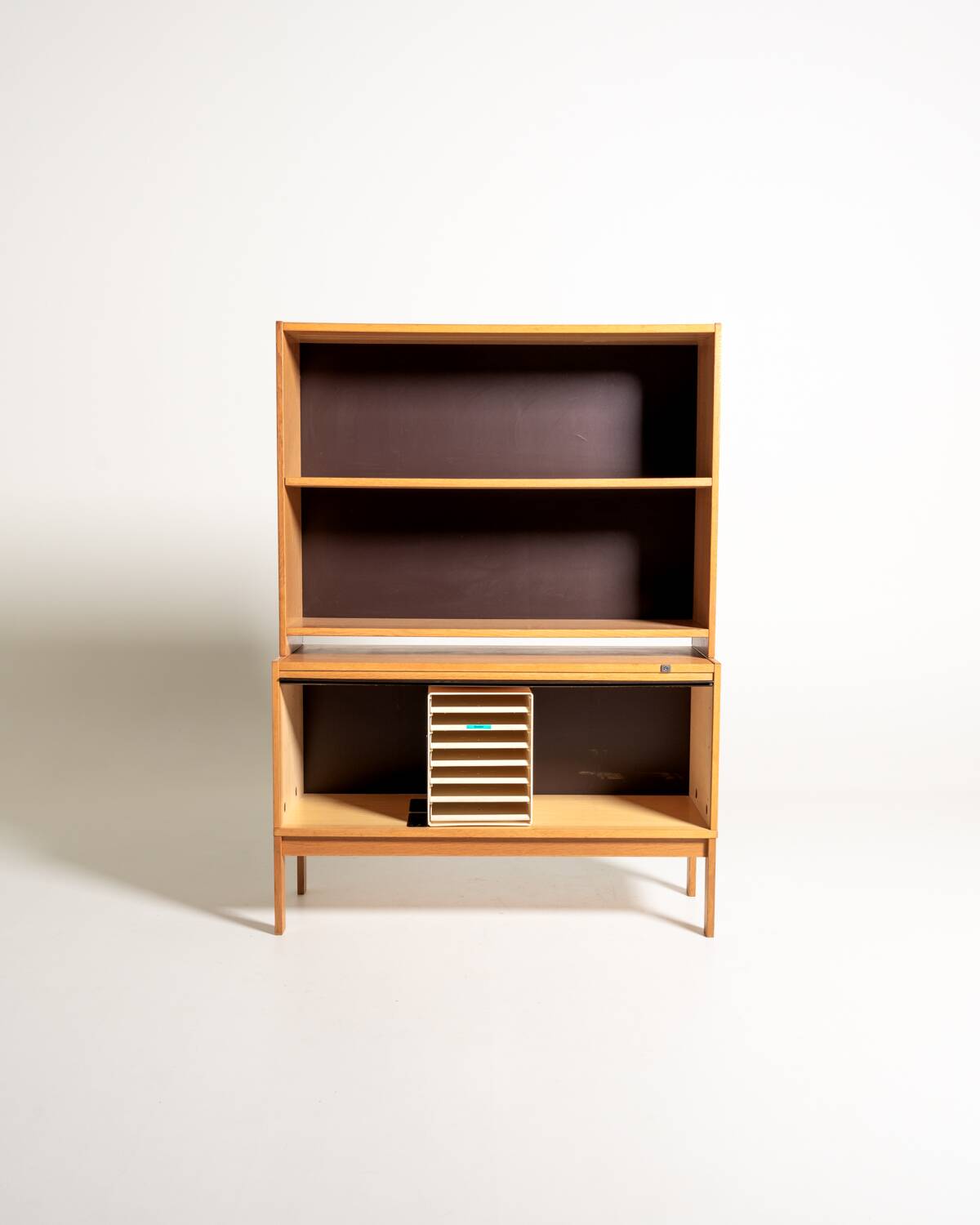Scandinavian oak bookcase with tambour door, 1960s