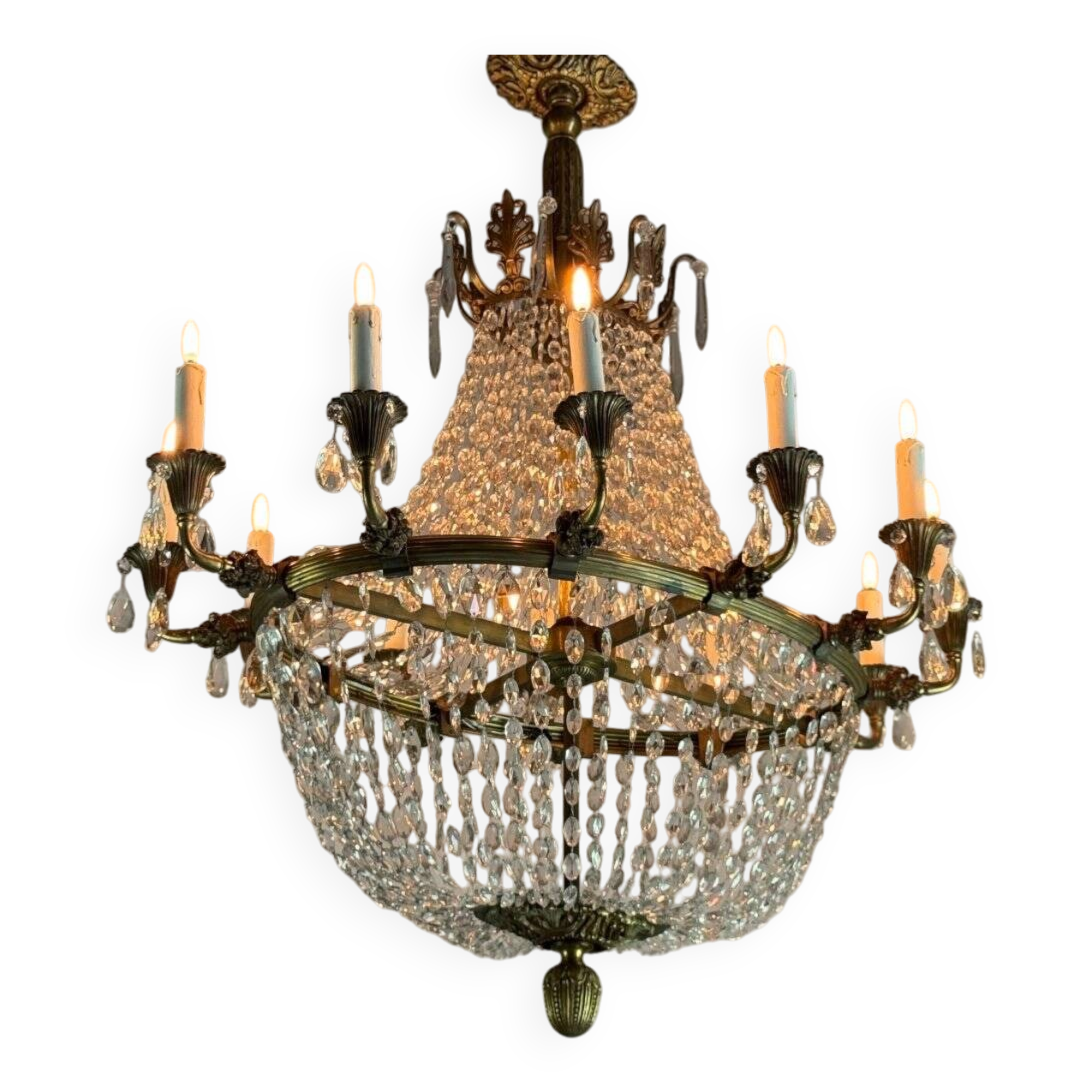 Oval-Shaped Pearl and Bronze Bag Chandelier, Circa 1900