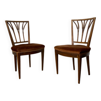 Chaises de salle à manger ou d'appoint vintage éclectiques Regency en chêne et velours en épi de blé