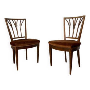 Chaises de salle à manger ou d'appoint vintage éclectiques Regency en chêne et velours en épi de blé