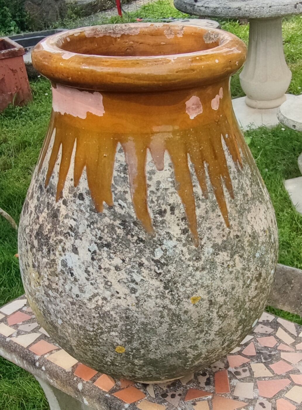 Old jar of Biot glazed pottery with drips
