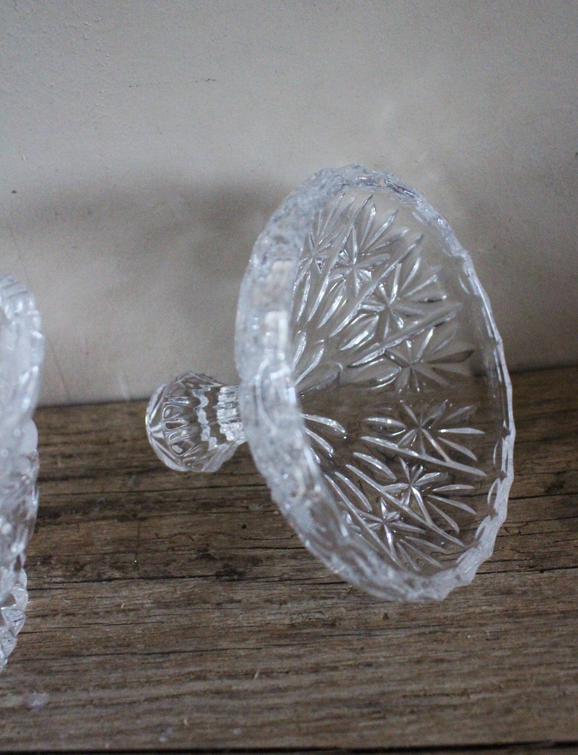 Sugar bowl, candy dish with chiseled glass and foliage